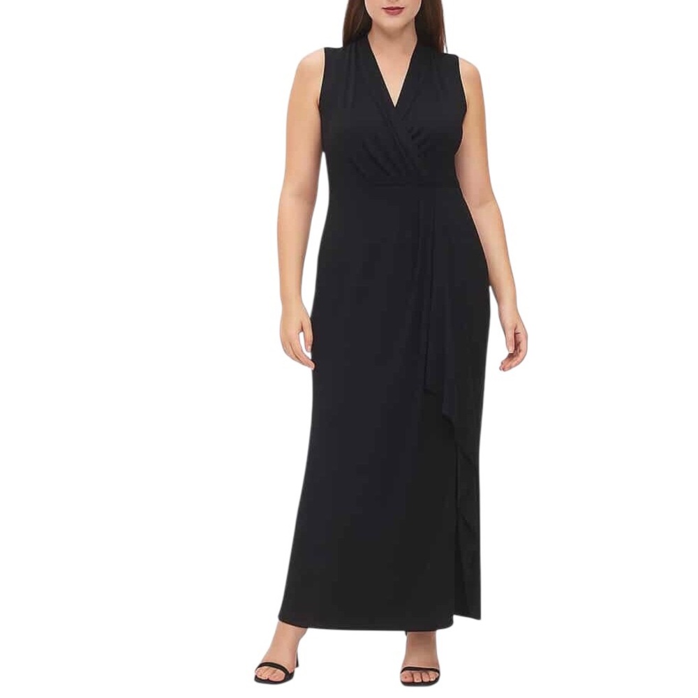Donna Karan New York Black V Neck Sleeveless Cocktail Gown Size 8